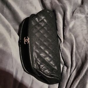 Chanel classic timeless clutch in black caviar leather